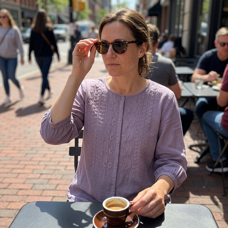 Sarah - Embroidered Cotton and Linen Blouse