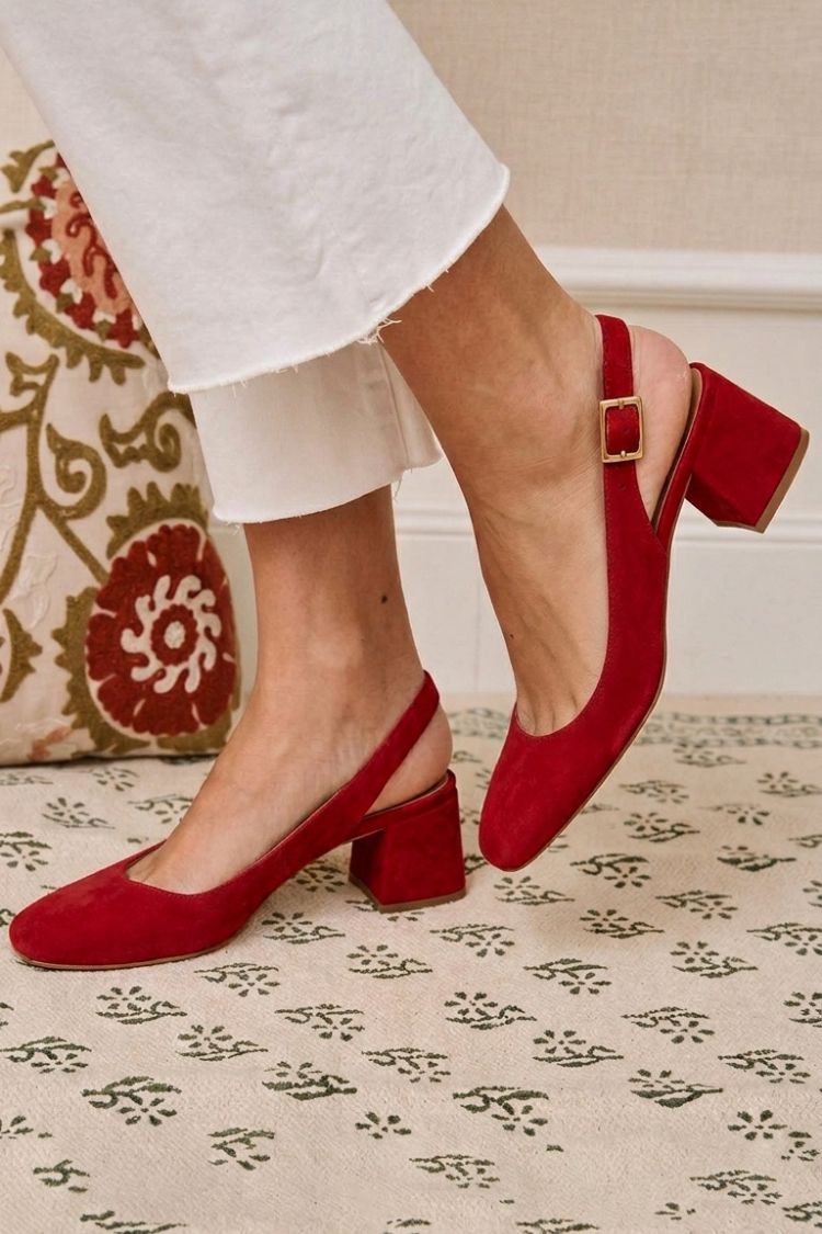 Amalia – Square-Toe Buckle Slingback Chunky Heels