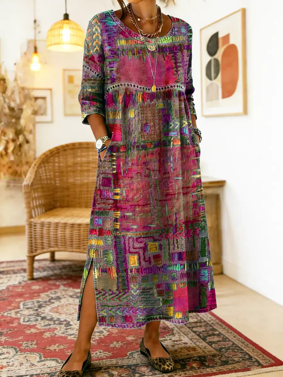 Zinnia - Printed Dress with Ethnic Patchwork