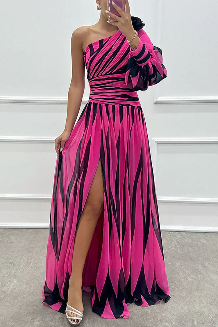 Riley - Elegant Striped Maxi Dress with One Shoulder
