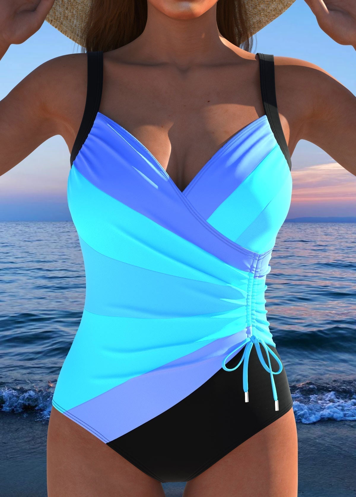 Fenella - Luxury Swimsuit with Crossover Neckline and Multicolored Print