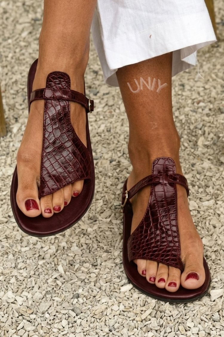 Klara – Croc-Effect Toe-Post Sandals with Buckle Strap