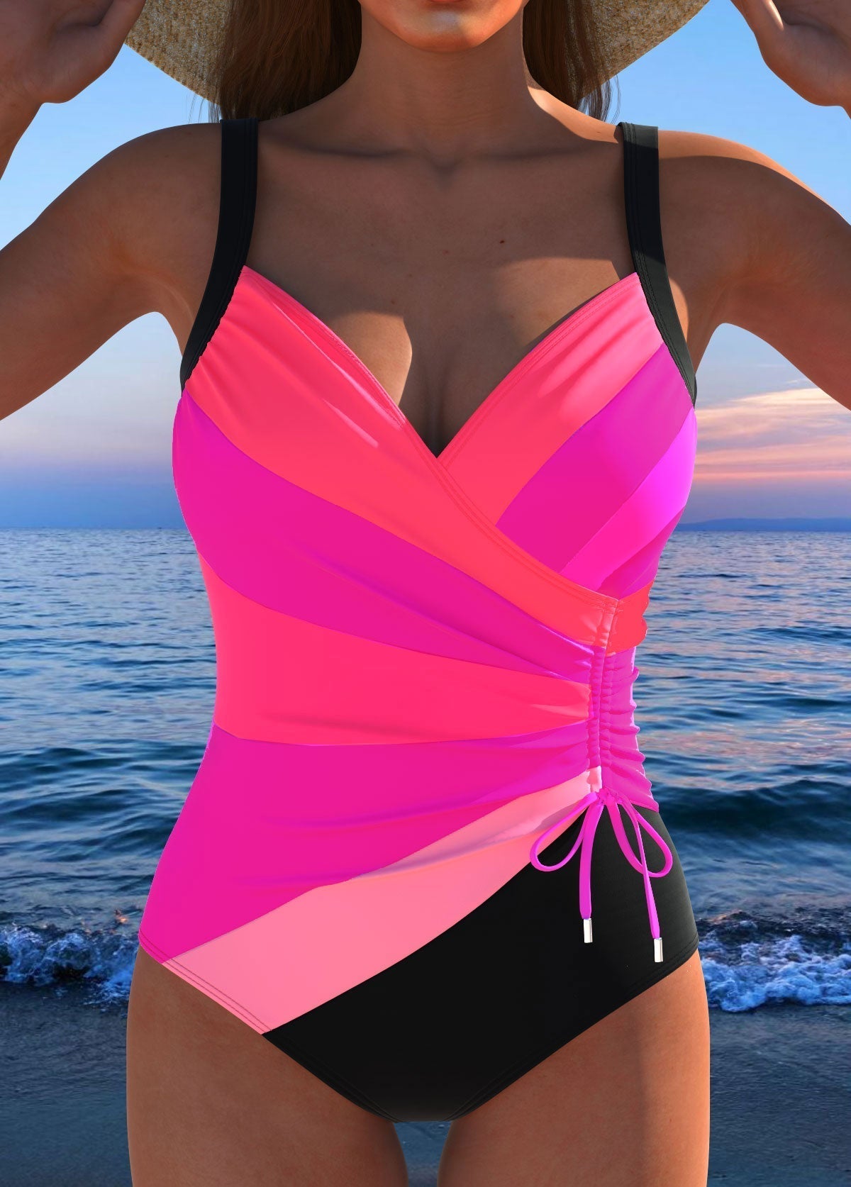 Fenella - Luxury Swimsuit with Crossover Neckline and Multicolored Print