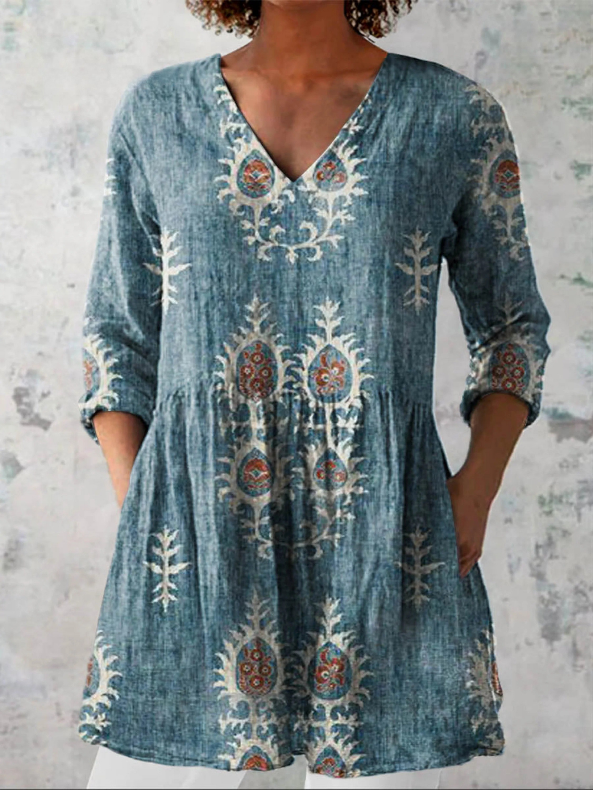 Maravelle - Long Blouse with V-Neck