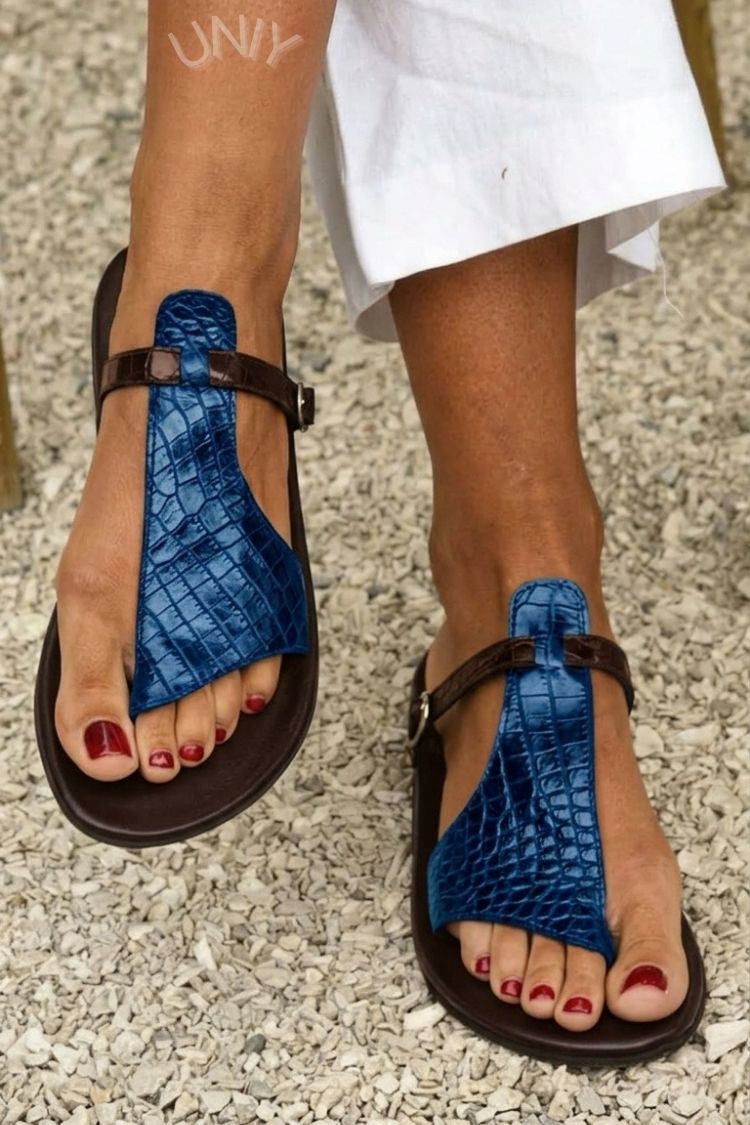 Klara – Croc-Effect Toe-Post Sandals with Buckle Strap