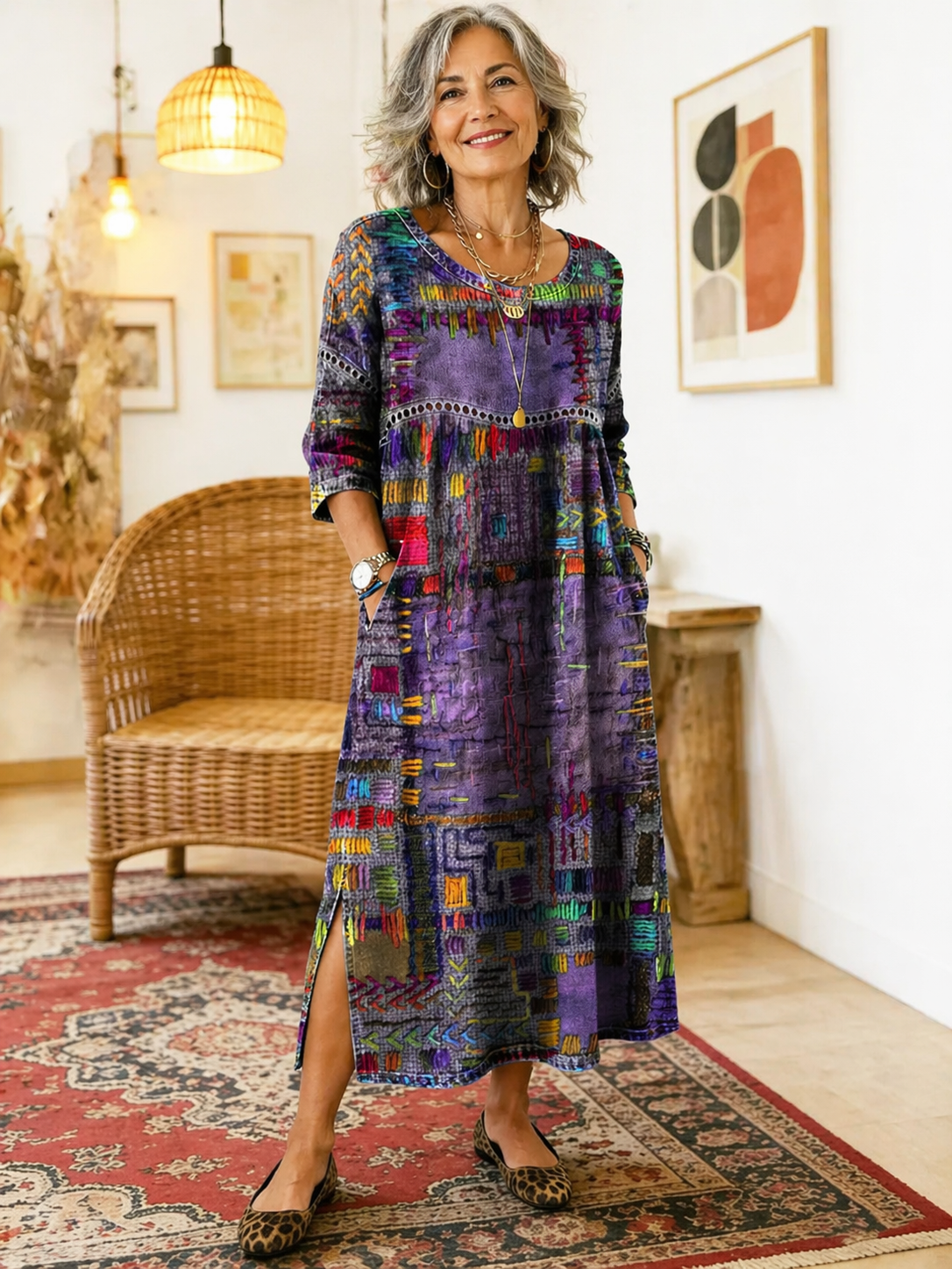 Zinnia - Printed Dress with Ethnic Patchwork