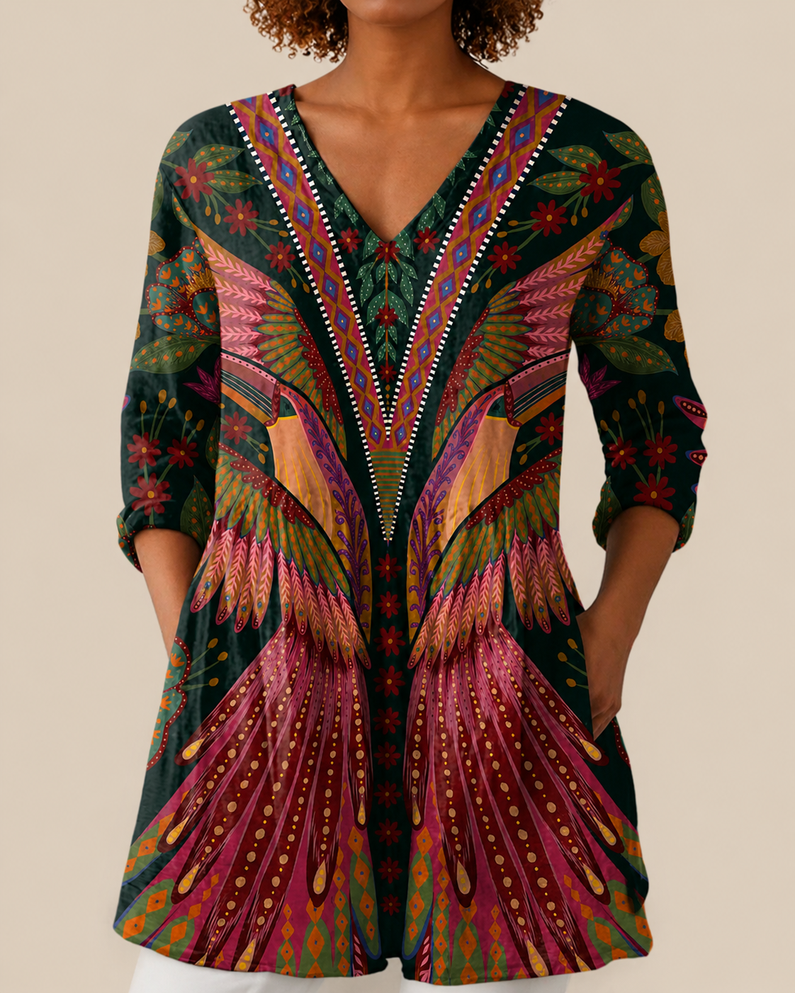 Ada – Long Blouse with Statement Pattern