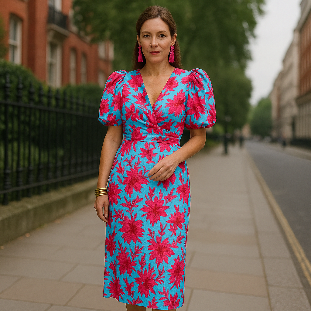 Daisy - Pleated Sleeve Colourful Dress
