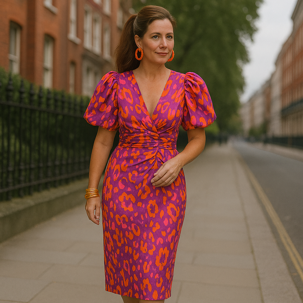 Daisy - Pleated Sleeve Colourful Dress