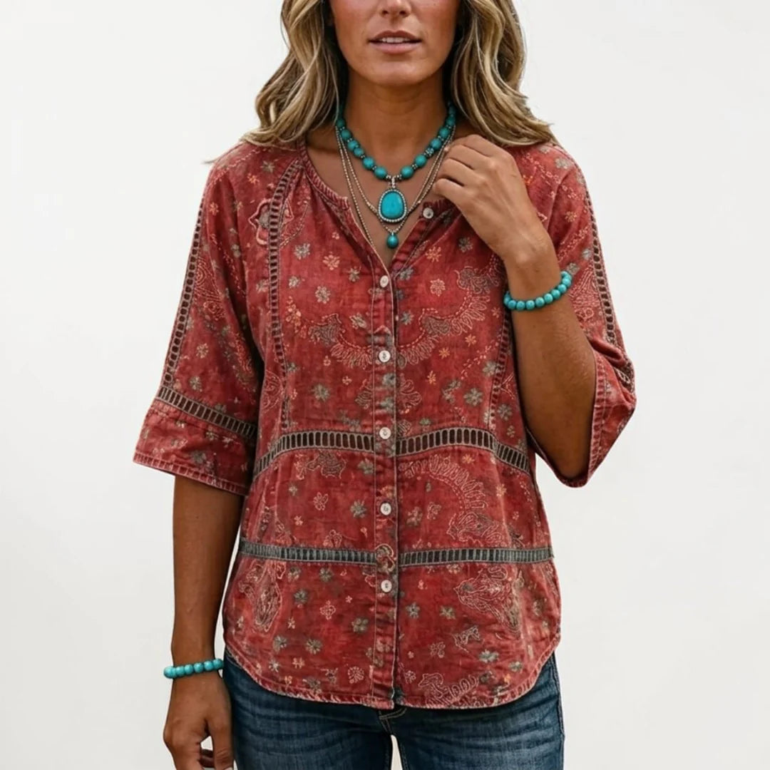 Ines - Vintage Ethnic Print Blouse