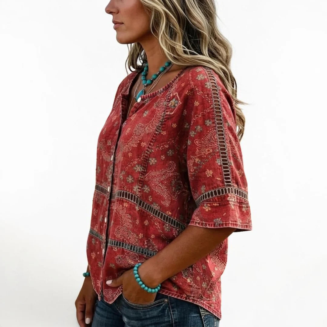 Ines - Vintage Ethnic Print Blouse
