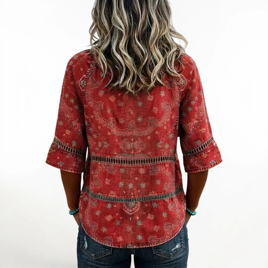 Ines - Vintage Ethnic Print Blouse