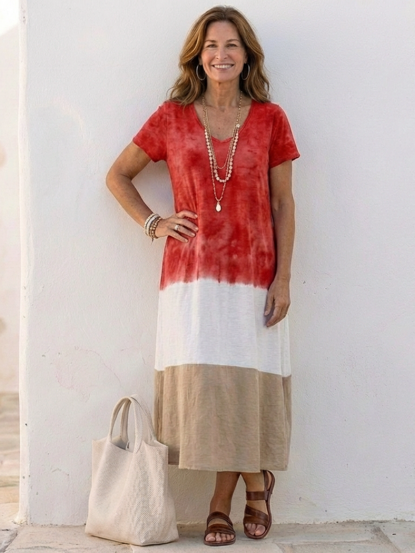 Zella - Short Sleeve Color Block V-Neck Midi Dress