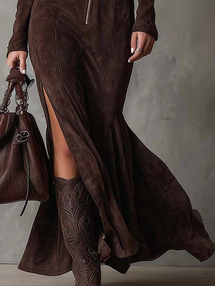 Anaya – Zip-On and Belted Suede Maxi Dress