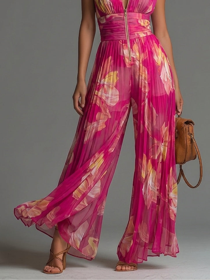 Deanna - Fuchsia Wide-leg Chiffon Jumpsuit