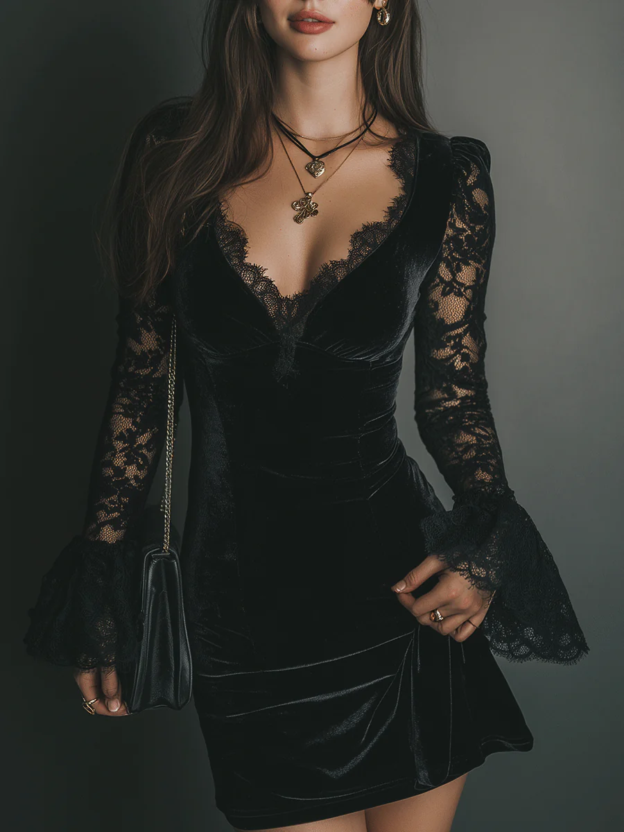 Eliza – Velvet and Lace Mini Dress