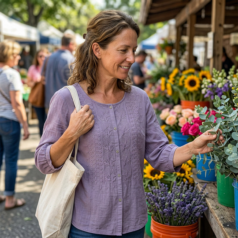 Sarah - Embroidered Cotton and Linen Blouse