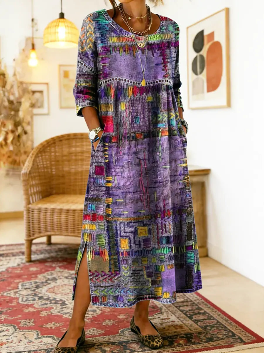 Zinnia - Printed Dress with Ethnic Patchwork