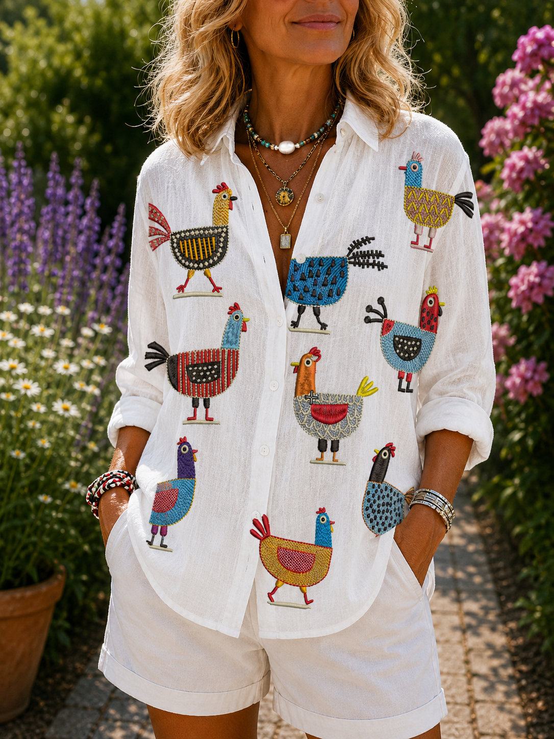 Jessica - Playful Hens Blouse