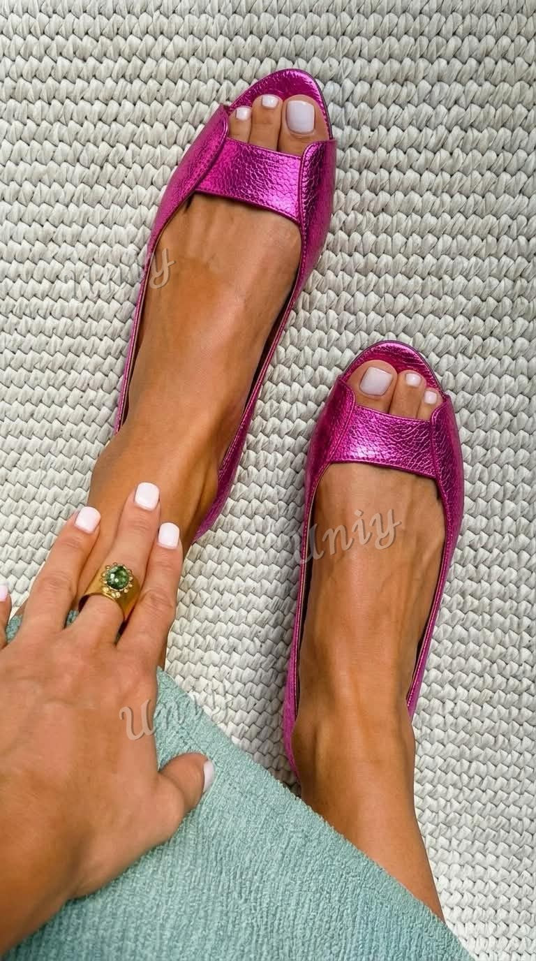 Iona – Metallic Open-Toe Ballet Flats
