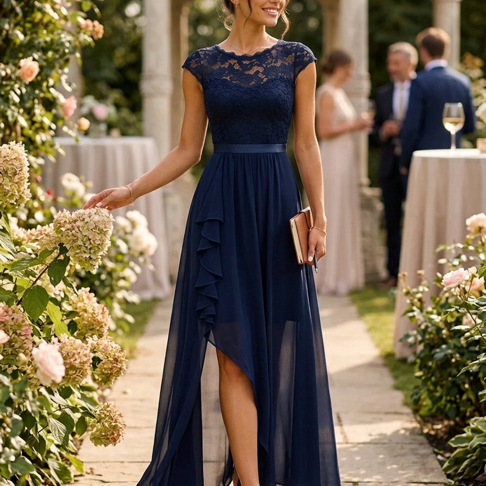 Asha - Lace Maxi Dress with Ruffle Slit