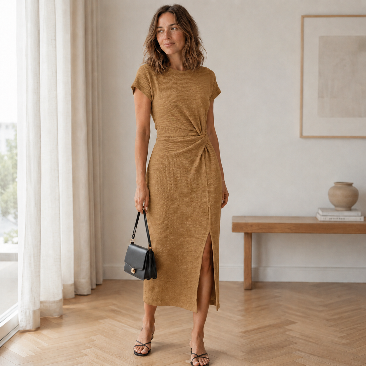 Ada - Ribbed Knotted Midi Dress