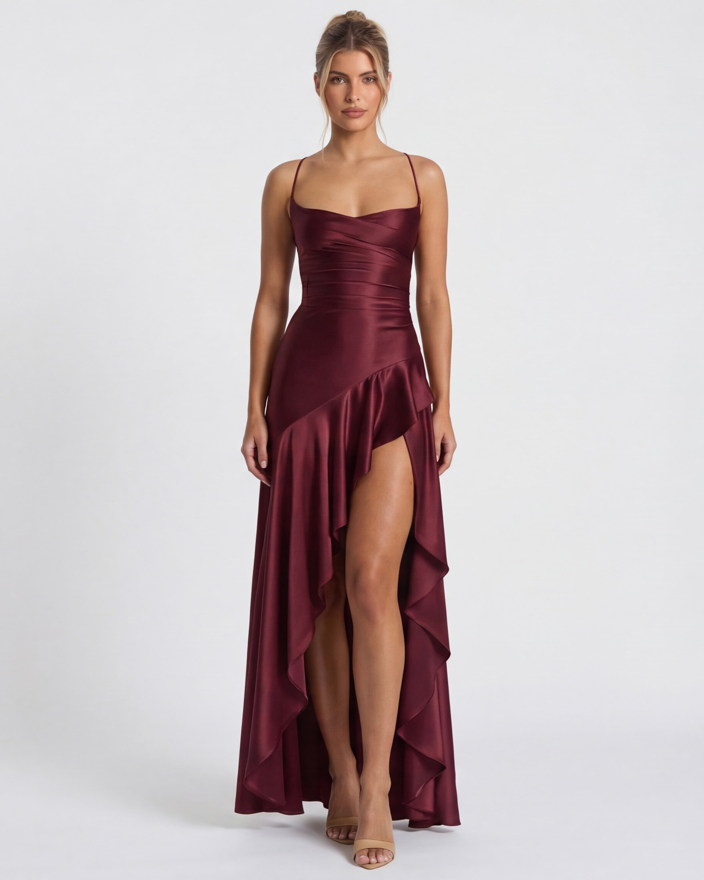 Isabeau - Elegant Draped Satin Muse Gown