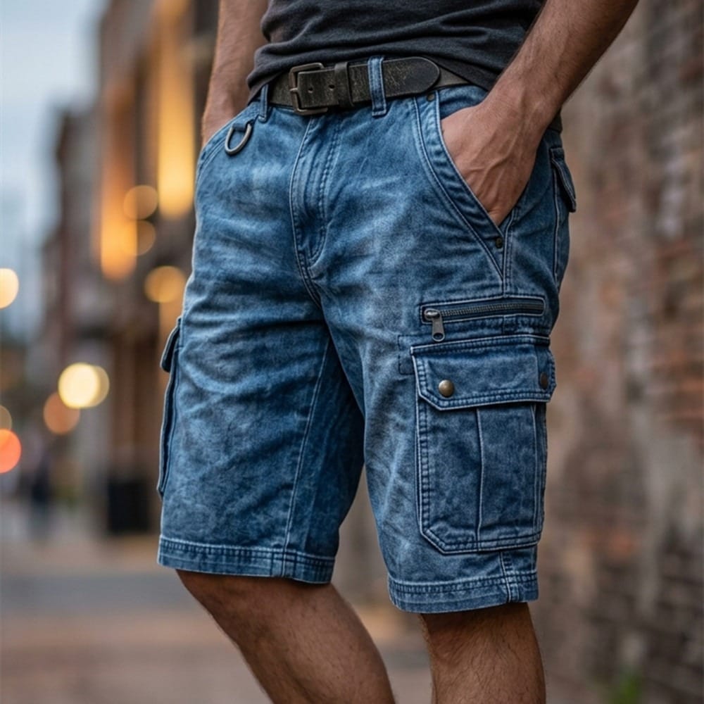 Blaine - Functional Denim Cargo Shorts