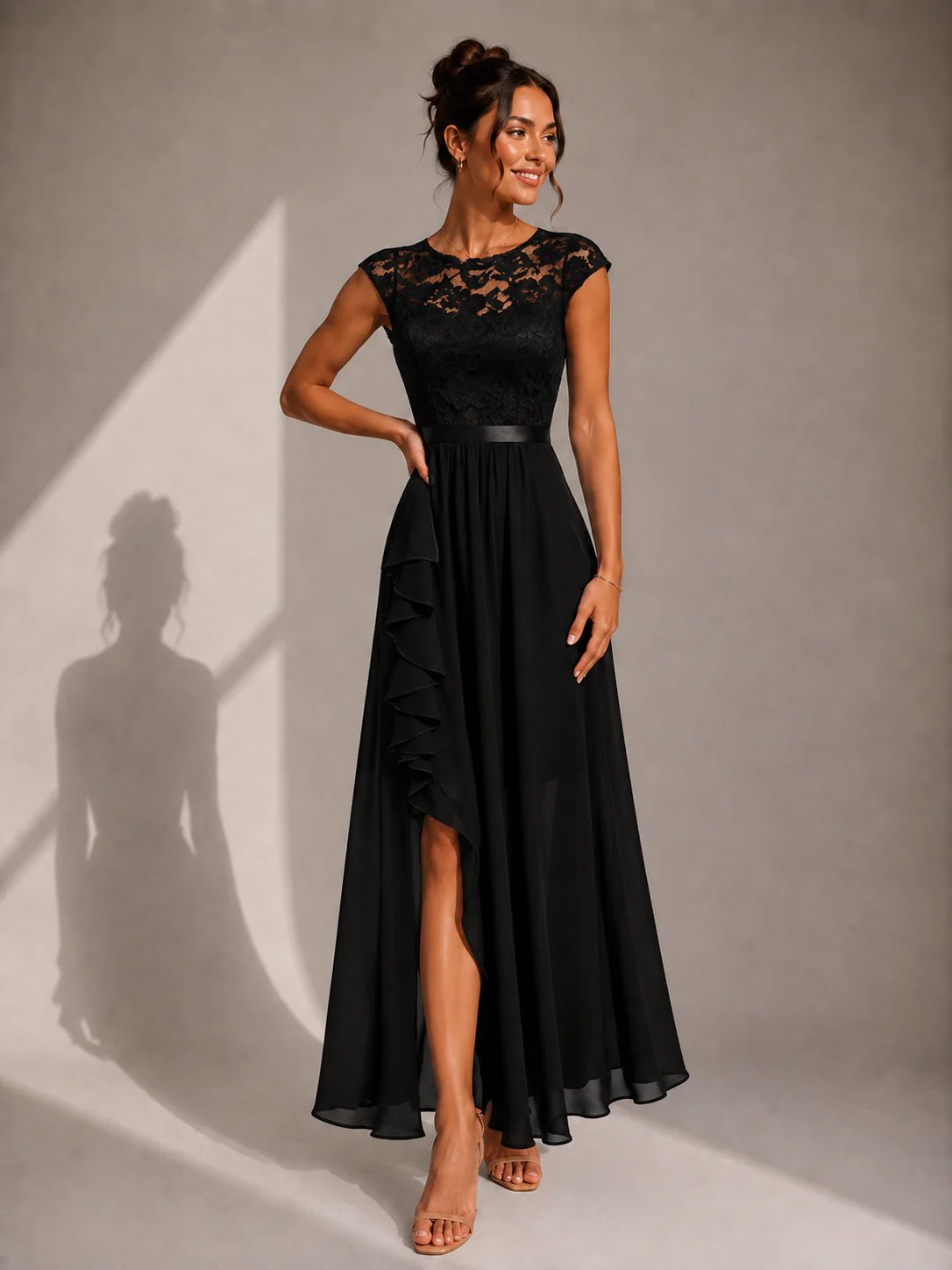 Asha - Lace Maxi Dress with Ruffle Slit