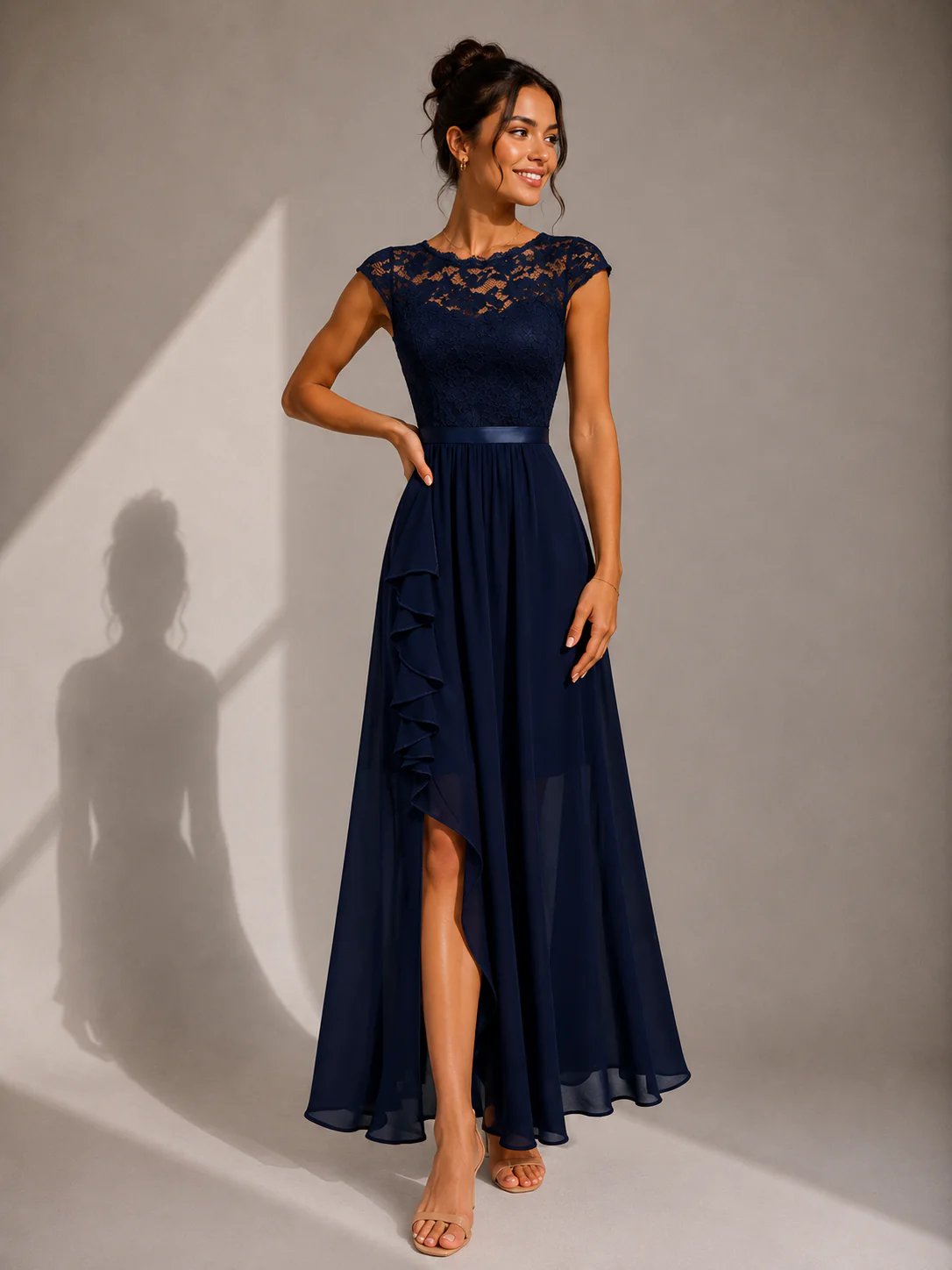 Asha - Lace Maxi Dress with Ruffle Slit