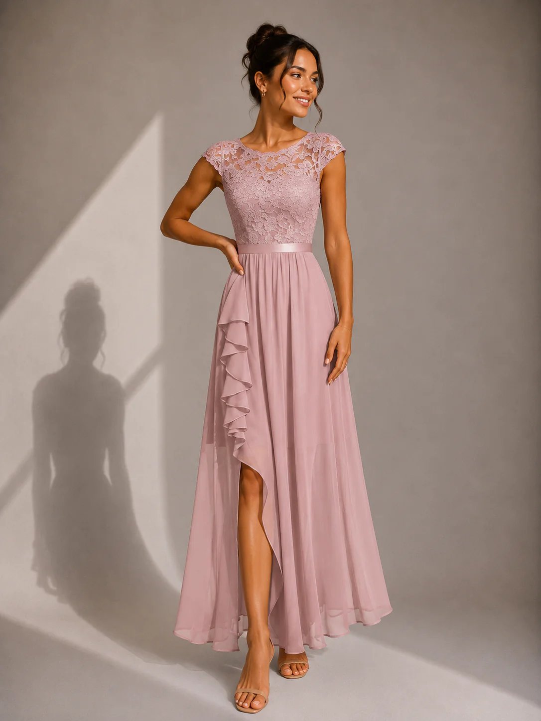 Asha - Lace Maxi Dress with Ruffle Slit