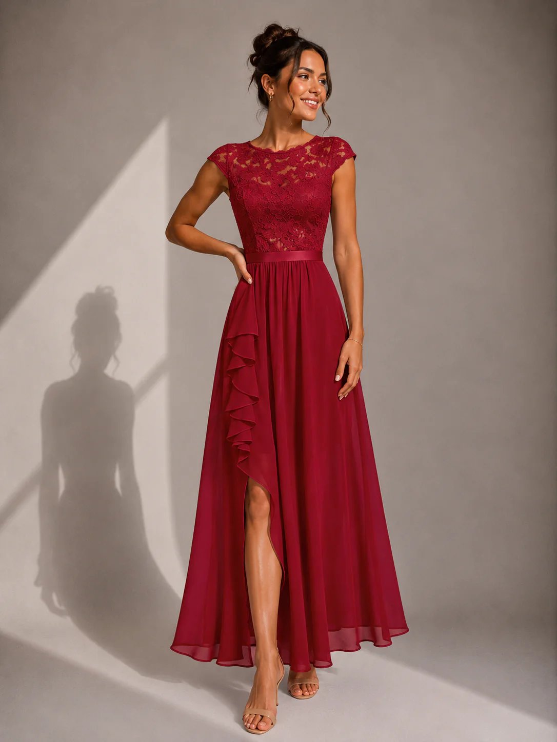 Asha - Lace Maxi Dress with Ruffle Slit