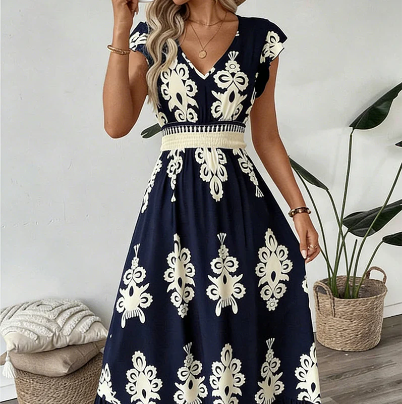 Serenella – Baroque Maxi Dress with V-Neckline
