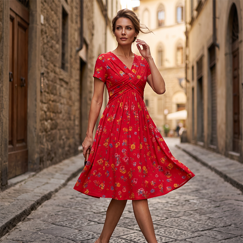 Carlotta - V-Neck Floral Wrap Midi Dress