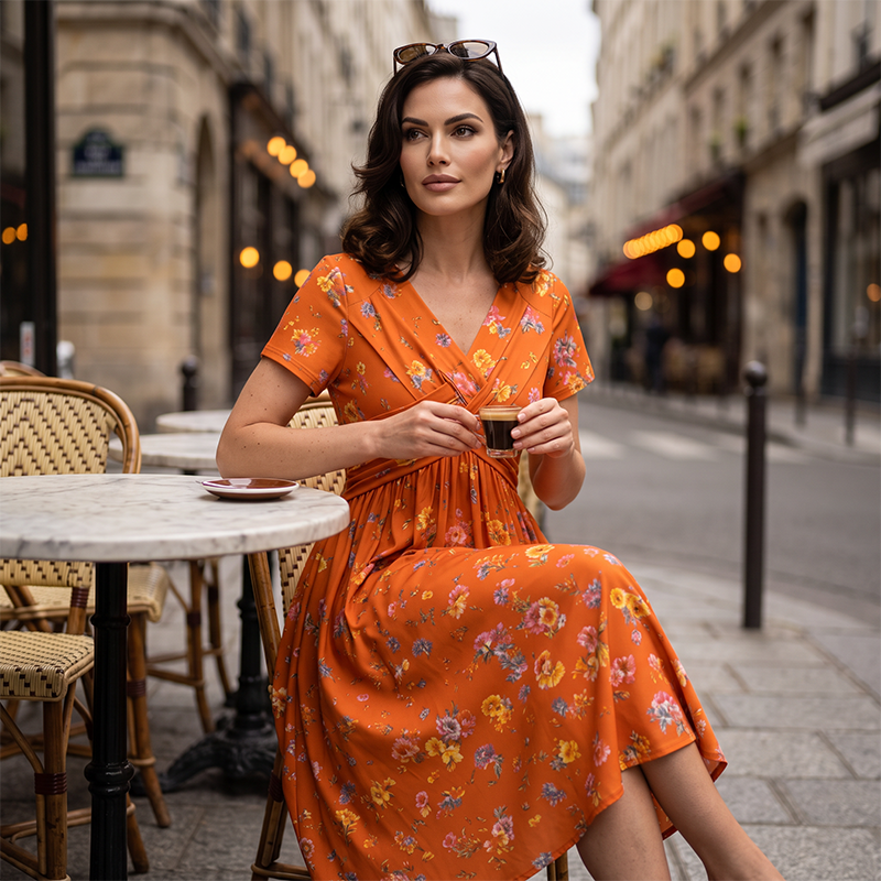 Carlotta - V-Neck Floral Wrap Midi Dress