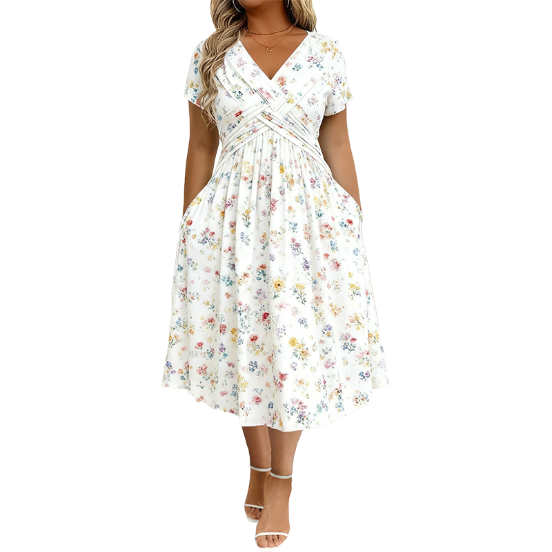 Carlotta - V-Neck Floral Wrap Midi Dress