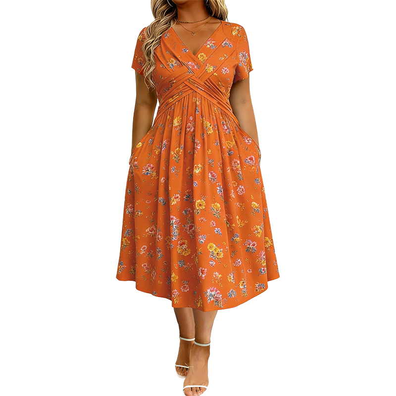 Carlotta - V-Neck Floral Wrap Midi Dress