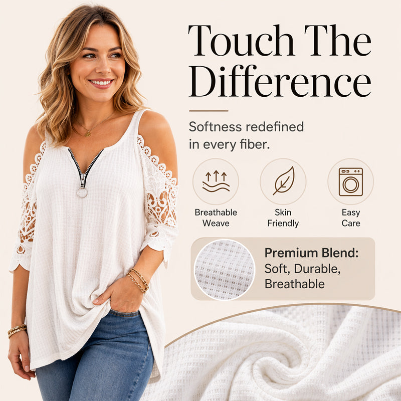 Elena - Lace Cold-Shoulder V-Neck Top