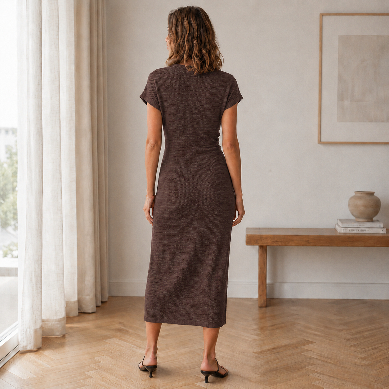 Ada - Ribbed Knotted Midi Dress