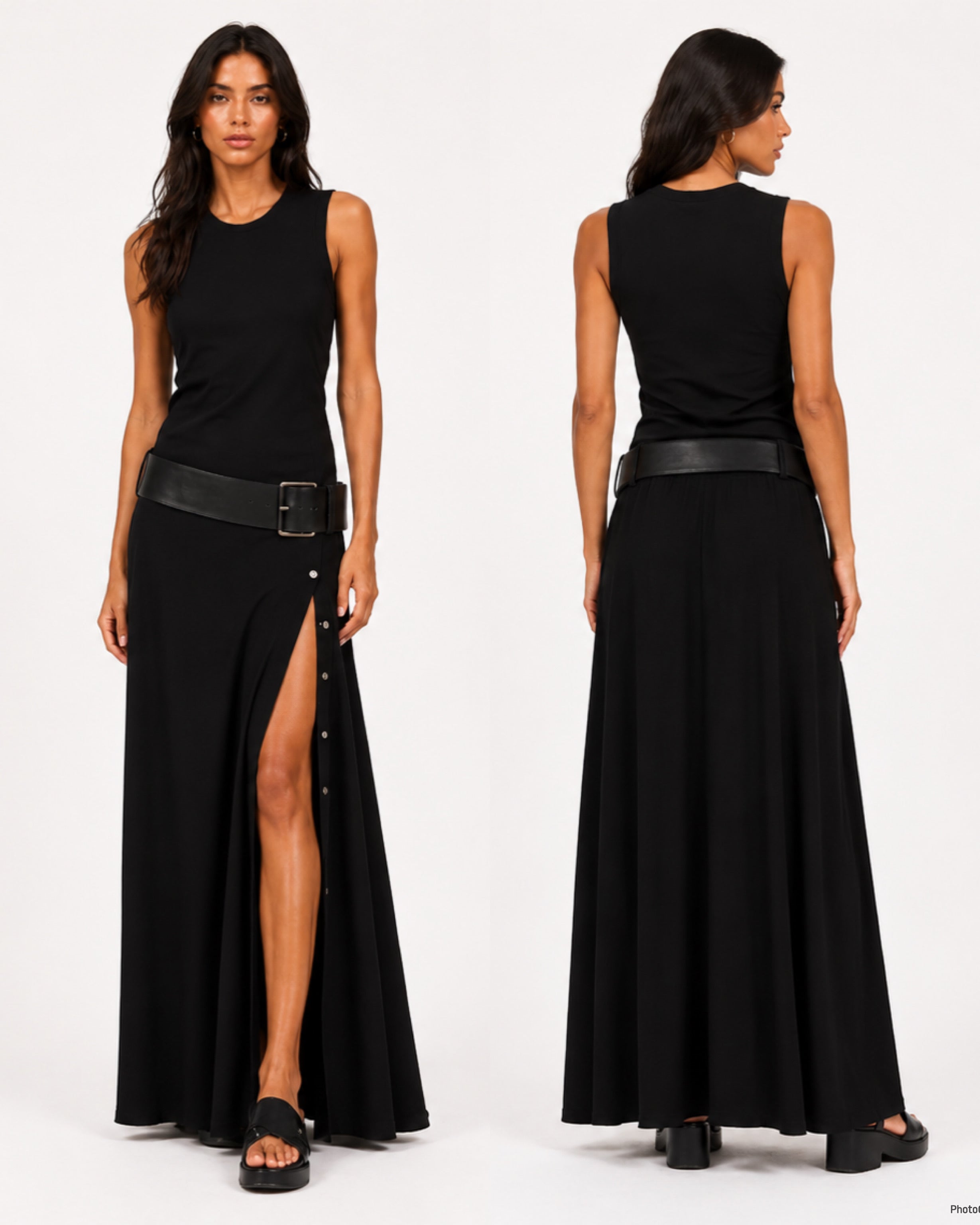Regina - Stretch Viscose Maxi Dress with Belt