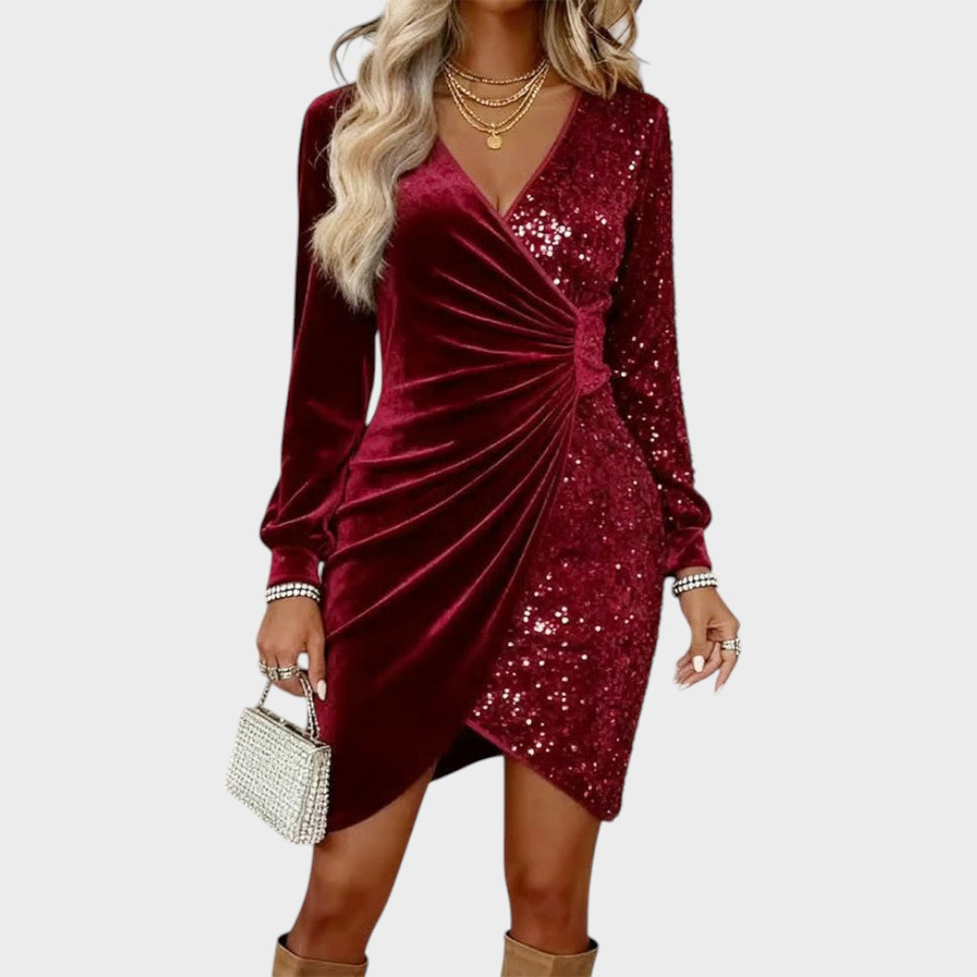 Elsie – Draped Velvet Sequin Dress