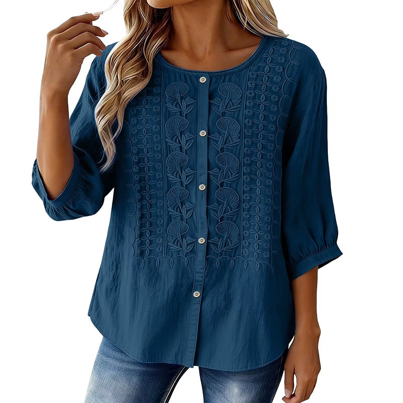 Sarah - Embroidered Cotton and Linen Blouse