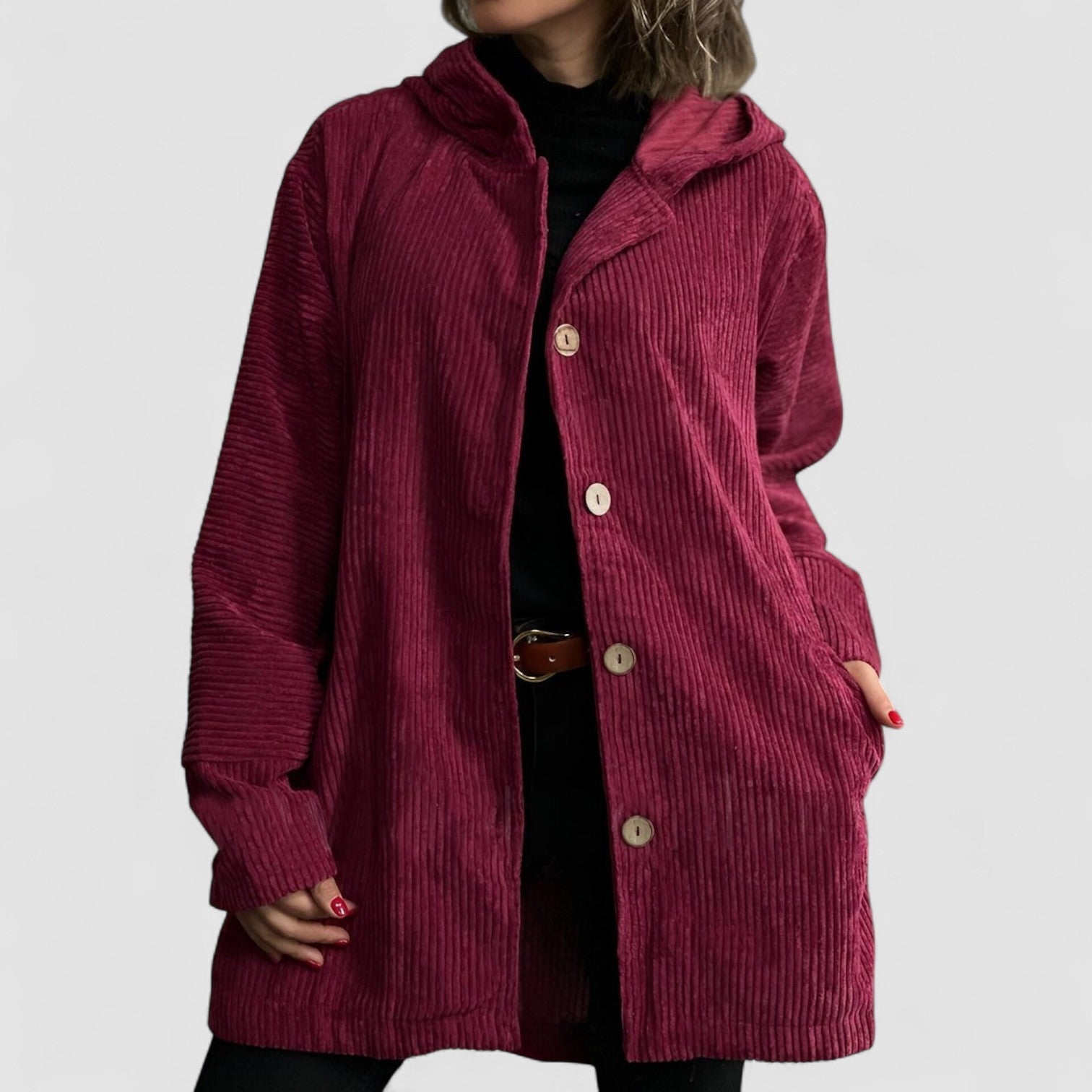 Elizabeth – Cozy Corduroy Hooded Jacket