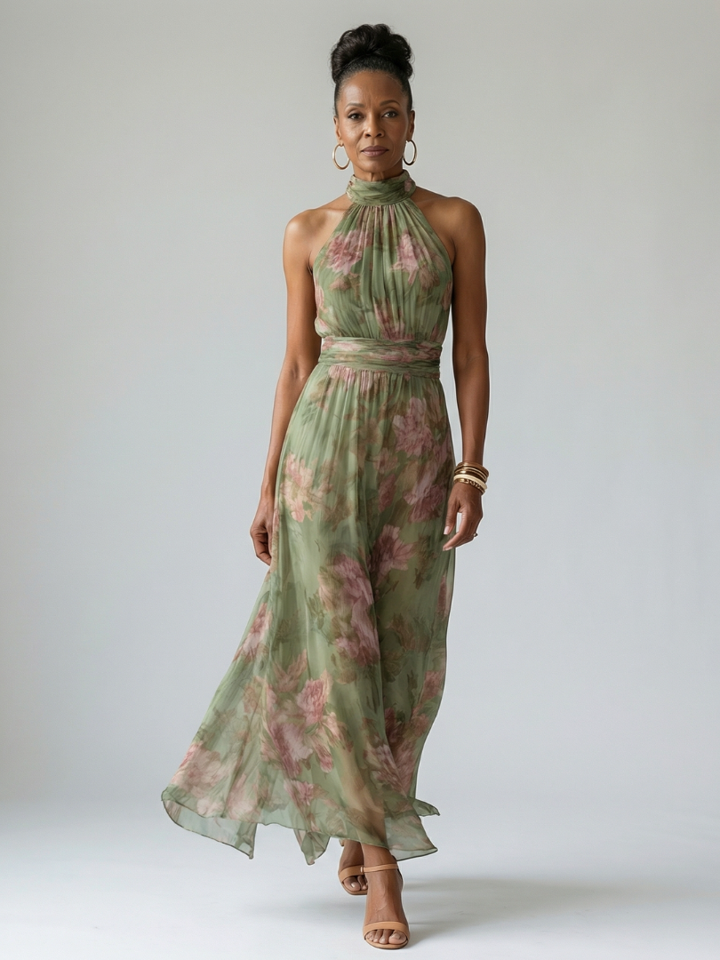 Bronte – Floral Halter Neck Maxi Dress