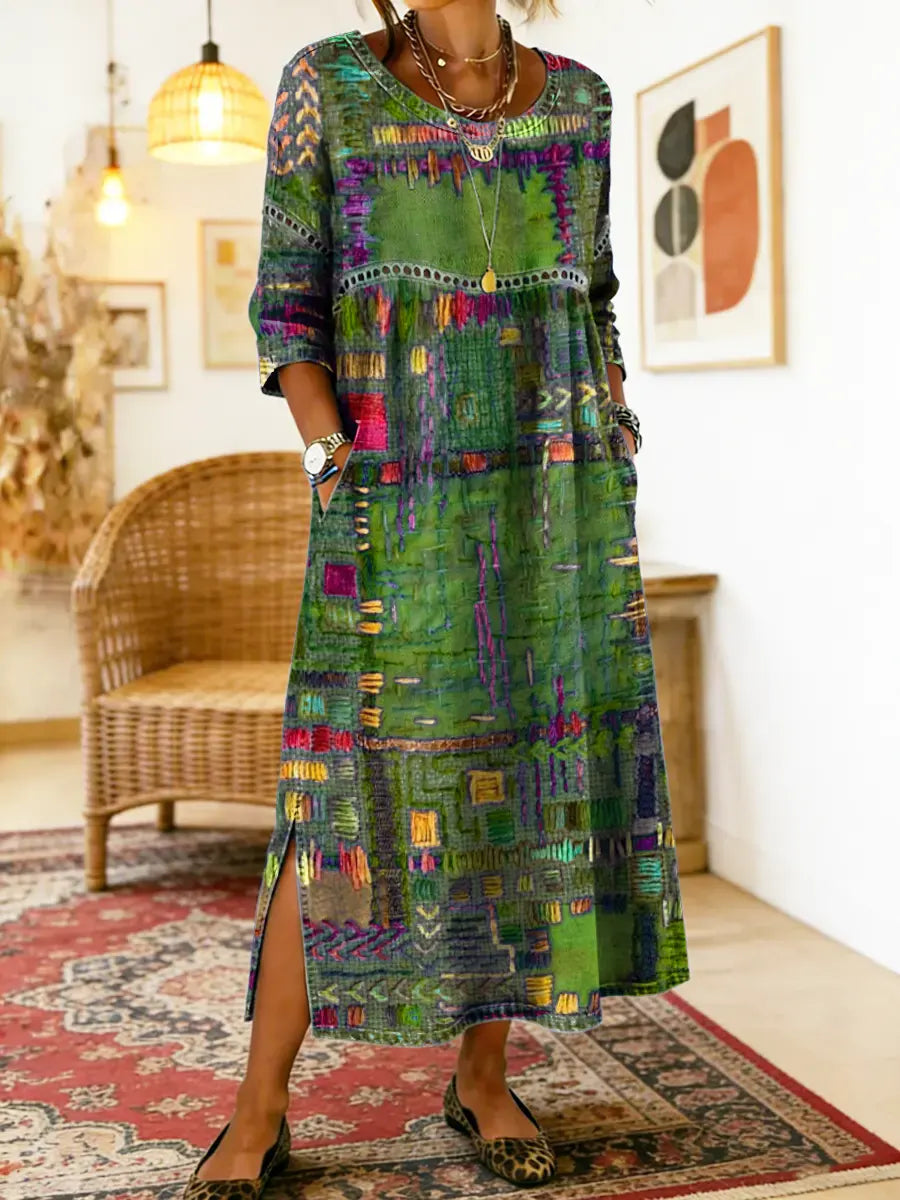 Zinnia - Printed Dress with Ethnic Patchwork