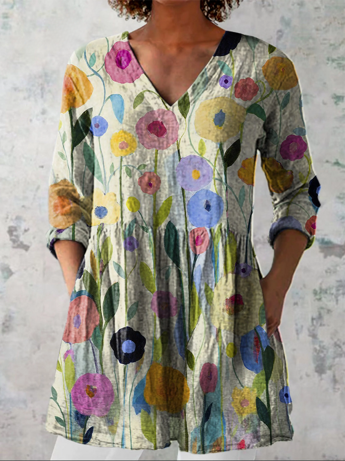 Solara - Long Blouse with V-Neck