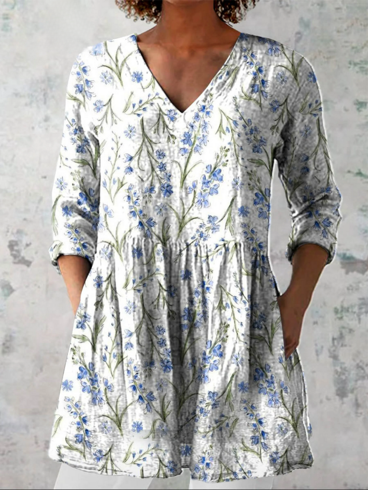 Wisteria - Long Blouse with V-Neck