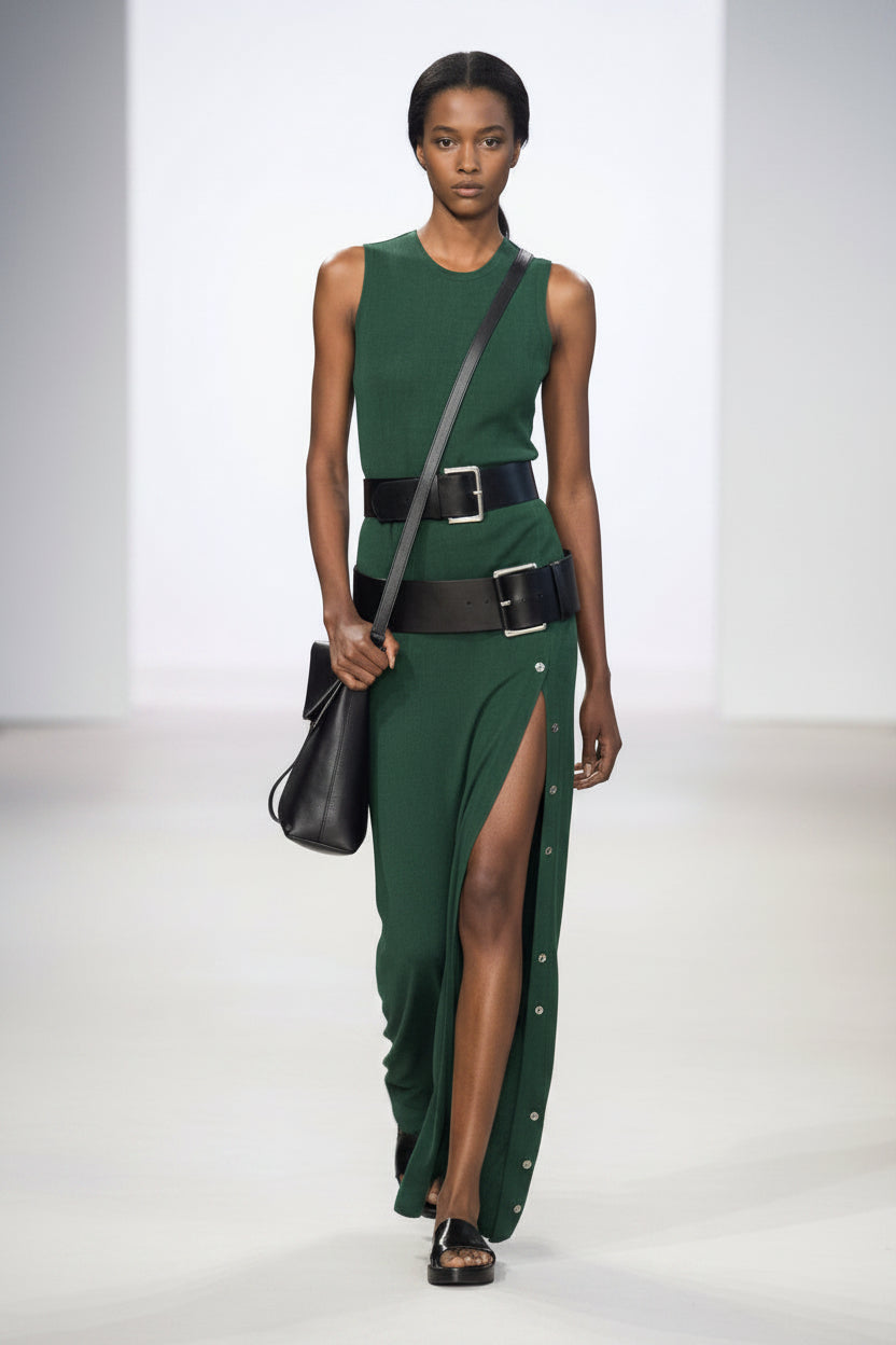 Regina - Stretch Viscose Maxi Dress with Belt
