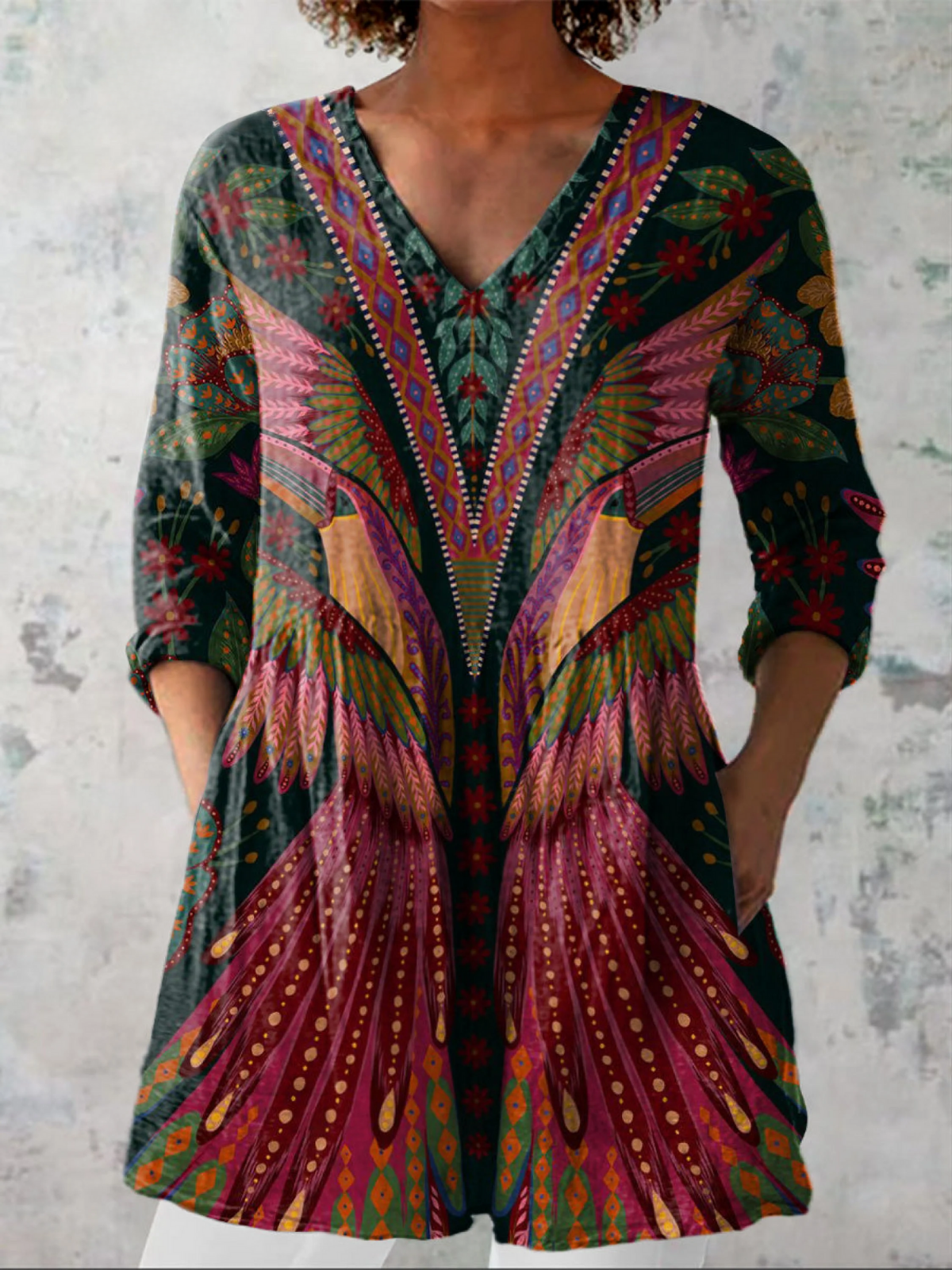Ada – Long Blouse with Statement Pattern