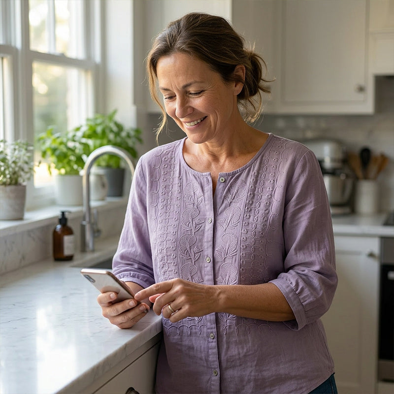 Sarah - Embroidered Cotton and Linen Blouse